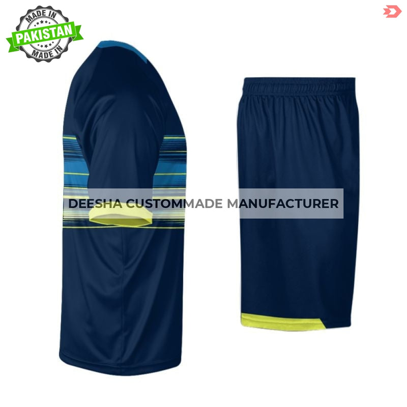 Men V-Neck Insert Jersey & Shorts Blue - Soccer Uniforms