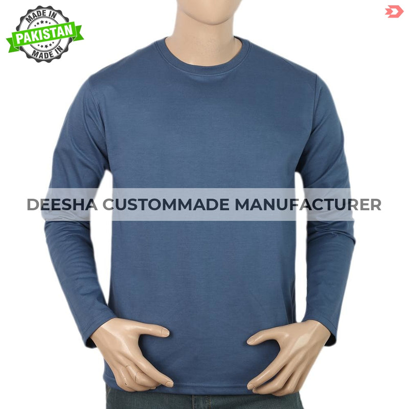 Men's Full Sleeves Logo T-Shirt - Steel Blue