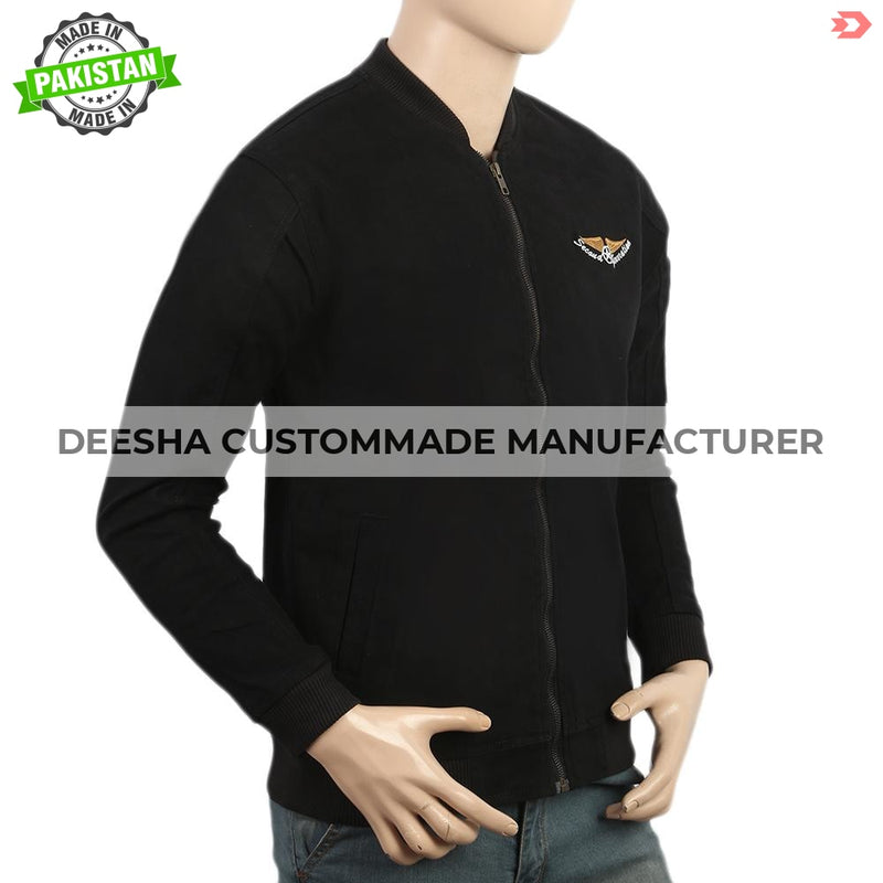 Men's Embroidered Casual Cotton Jacket - Black