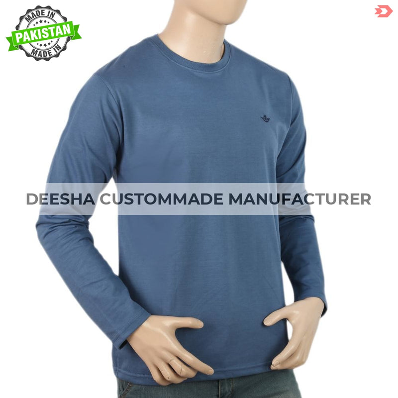 Men's Full Sleeves Logo T-Shirt - Steel Blue