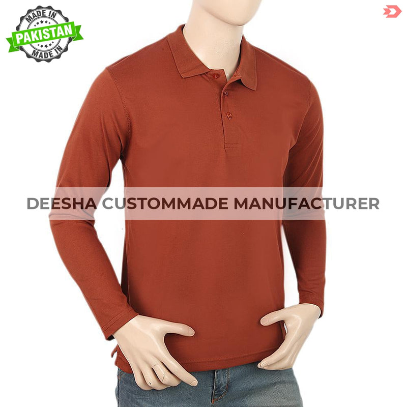  Men's Full Sleeves Plain Polo T-Shirt - Rust